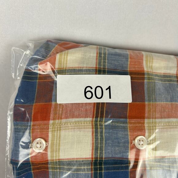 Bonobos Linen Blend Blue Plaid Button Up Shirt Long Sleeve Rust Men's Size M - Picture 11 of 11